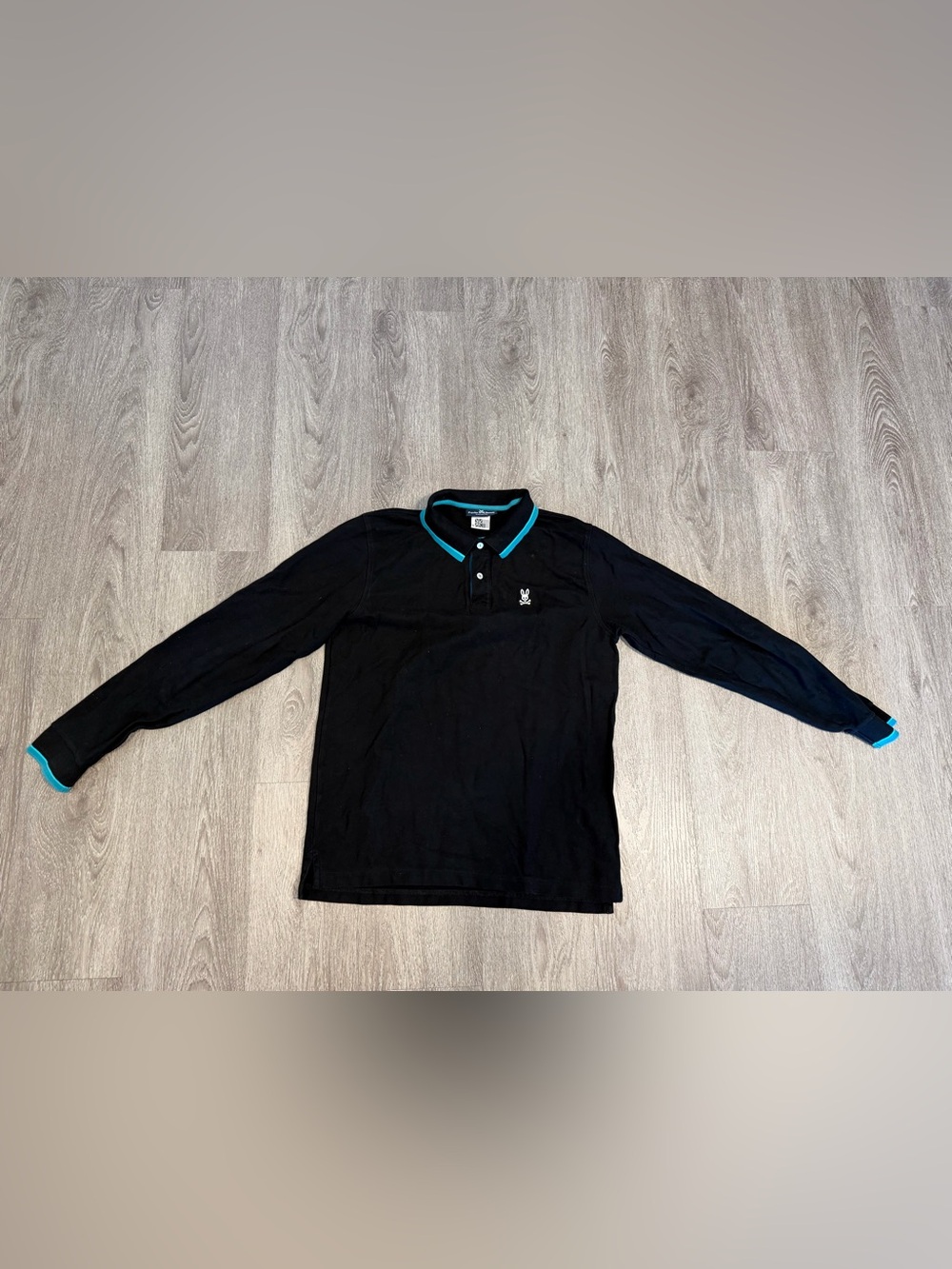 Psycho Bunny Orton Pima Cotton Tipped Black Blue Stripe Long Sleeve Polo Shirt 6